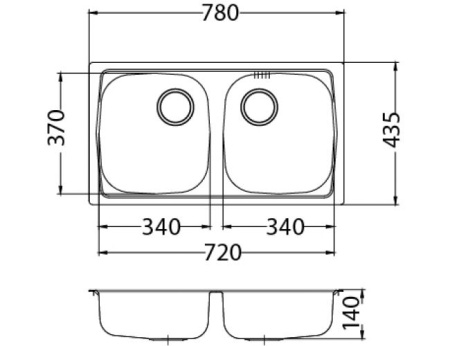картинка Мойка BASIC 160 NAT-90 780X435 2X  в комплекте с сифоном 1130557, от магазина SEFI