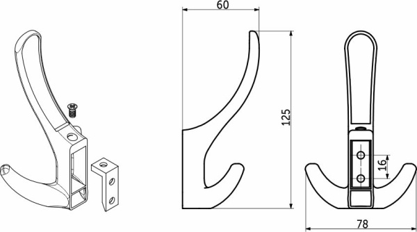 картинка Крючок меб. трехрожковый мет. ROMA графит AKS от магазина SEFI