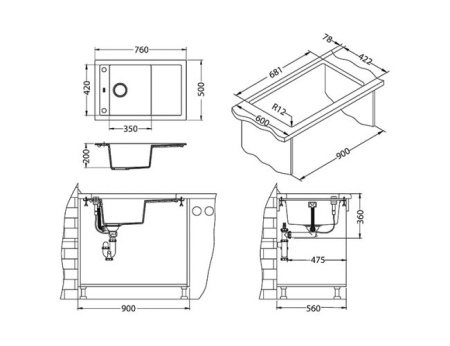 картинка Мойка ALVEUS FORMIC 30 GRANITAL+ PEBBLE-G02M 760X500 1X с сифоном 1127749, от магазина SEFI