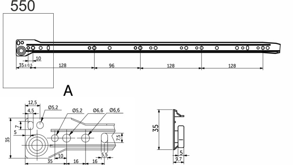 картинка Направляющая роликовая L-550 0,9мм AKS белая от магазина SEFI