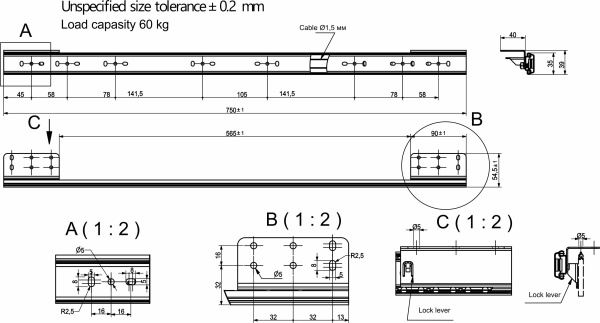 картинка Механизм для раздвижных столов внутренний синхронный со стопором L-750 мм AKS магазин SEFI являющийся официальным дистрибьютором в России  картинка Механизм для раздвижных столов внутренний синхронный со стопором L-750 мм AKS от магазина SEFI