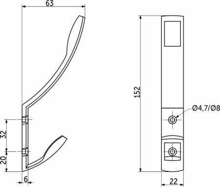 картинка Крючок меб. двухрожковый мет. W007 хром матовый AKS (тип2) от магазина SEFI