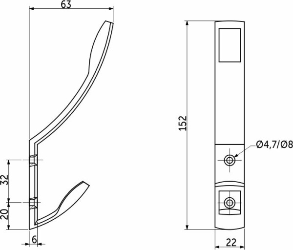 картинка Крючок меб. двухрожковый мет. W007 хром матовый AKS (тип2) от магазина SEFI
