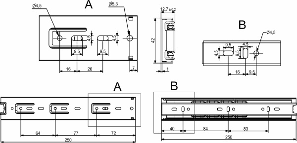 картинка Направляющая шариковая L-250 h=42 GRIDLI B от магазина SEFI
