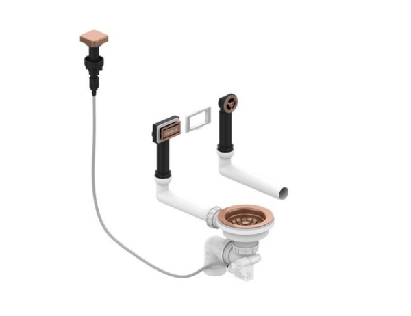 картинка Выпуск для мойки с вертикальным переливом POP UP COPPER new с рамкой и заглушкой от магазина SEFI