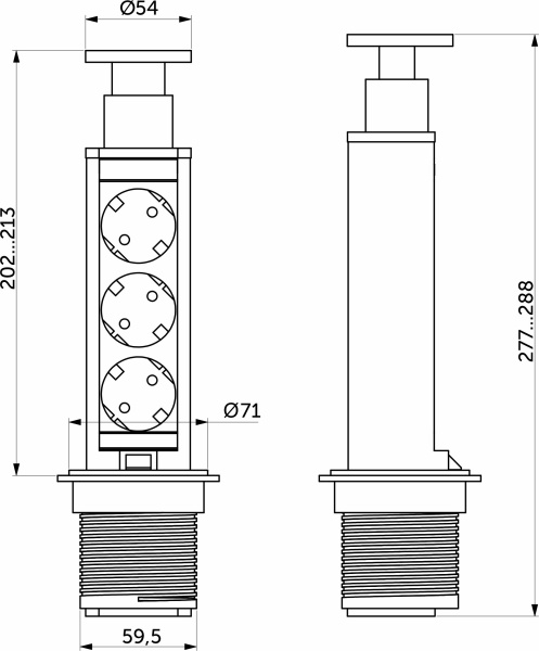 картинка Выдвижной удлинитель Vulcan, 60 мм 3 розетки, крышка пластик, цвет черный, тип 2, AKS от магазина SEFI