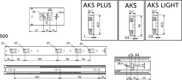 картинка Направляющая шариковая L-500 h=45 AKS PLUS от магазина SEFI
