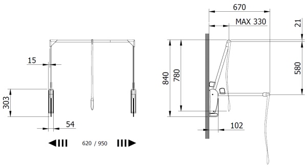 картинка Пантограф настенный OTTO INNOMINATO для одежды телескопический 620-950 мм, коричневый от магазина SEFI