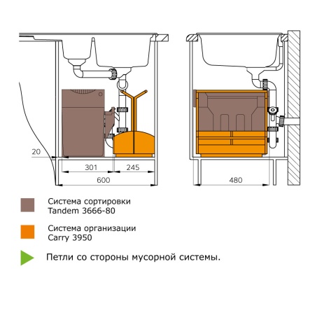 картинка Система выдвижная Tandem 40 см, 2х15л, с компектом для уборки от магазина SEFI
