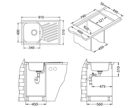 картинка Мойка ELEGANT 30 LEI 90 FI 810X510 в комплекте с сифоном 1130551, от магазина SEFI