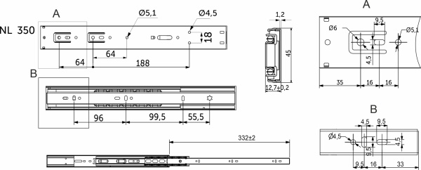 картинка Направляющая шариковая L-350 h=45 PRIME by AKS SOFT CLOSE A магазин SEFI являющийся официальным дистрибьютором в России  картинка Направляющая шариковая L-350 h=45 PRIME by AKS SOFT CLOSE A от магазина SEFI