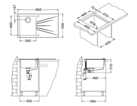 картинка Одинарный сифон FI 114 WITH OVERFLOW, SPACE SAVING, POP-UP, от магазина SEFI