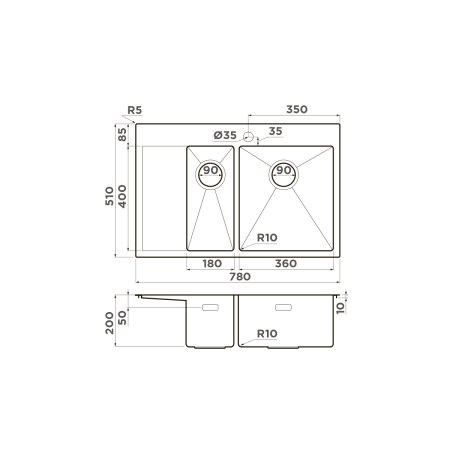 картинка Omoikiri Akisame 78-2-R-IN нерж. сталь/нержавеющая сталь от магазина SEFI
