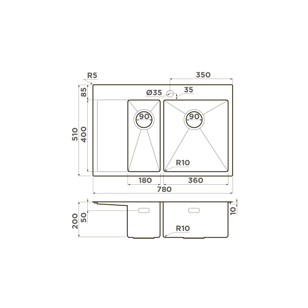 картинка Omoikiri Akisame 78-2-R-IN нерж. сталь/нержавеющая сталь от магазина SEFI