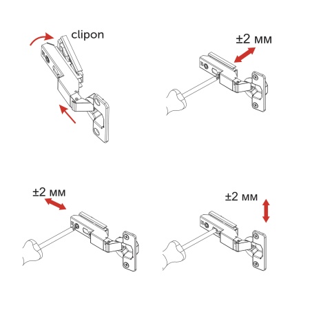 картинка Петля полунакладная с доводчиком 48мм h0 clip-on AKS PLUS 3D узкая (саморезы, заглушки) от магазина SEFI
