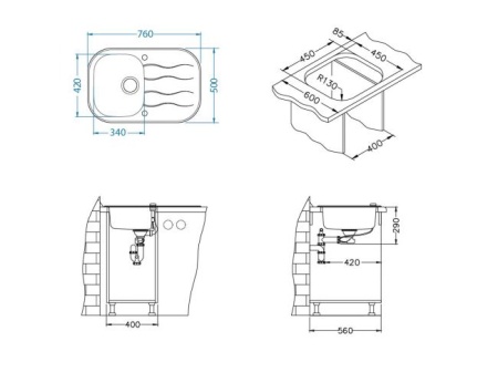 картинка Мойка ALVEUS WAVE UP 20 белый 760X5001X, в компл.с сиф.1123351 от магазина SEFI
