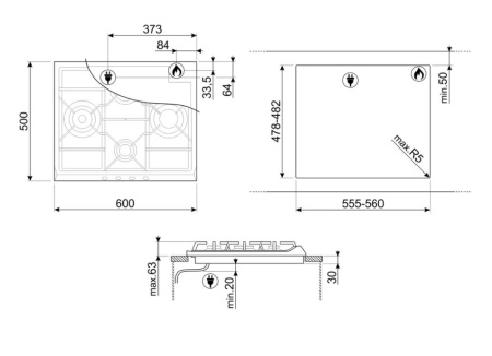 картинка Газовая варочная панель Smeg SER60SGH3 от магазина SEFI