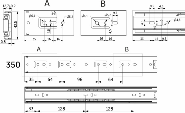 картинка Направляющая шариковая L-350 h=42 GRIDLI A от магазина SEFI