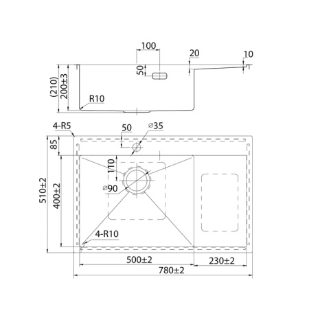 картинка Мойка, нерж. сталь, сатин, чаша слева, 780*510, Haze, IDDIS, HAZ78SLi77 от магазина SEFI