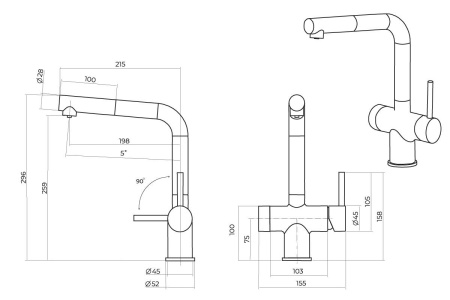 картинка Смеситель для кухонной мойки, с выдвижной лейкой и подключением фильтрованной воды EMAR EC-7026, цвет Дарк от магазина SEFI