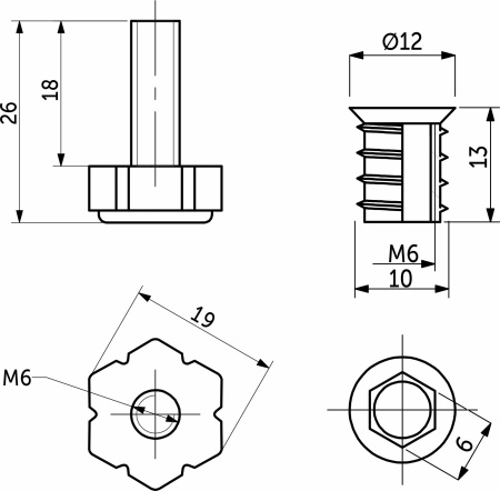 картинка Регулятор уровня+муфта М6 черный вкручиваемая (уп/500 компл) AKS от магазина SEFI