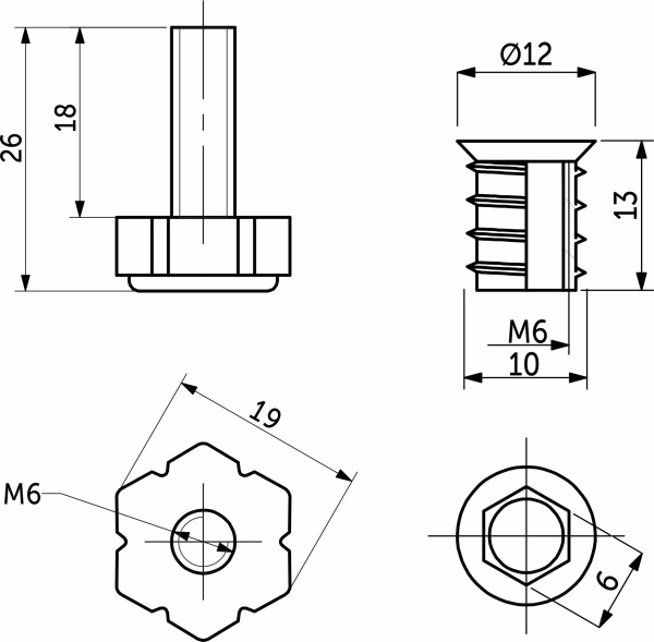 картинка Регулятор уровня+муфта М6 черный вкручиваемая (уп/500 компл) AKS от магазина SEFI