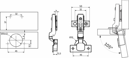 картинка Петля полунакладная без пружины 45мм h0 clip-on AKS магазин SEFI являющийся официальным дистрибьютором в России  картинка Петля полунакладная без пружины 45мм h0 clip-on AKS от магазина SEFI