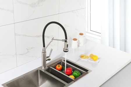 картинка Смеситель для кухни с гибким изливом и 4 режимами струи, EMAR 7012, цвет сатин от магазина SEFI