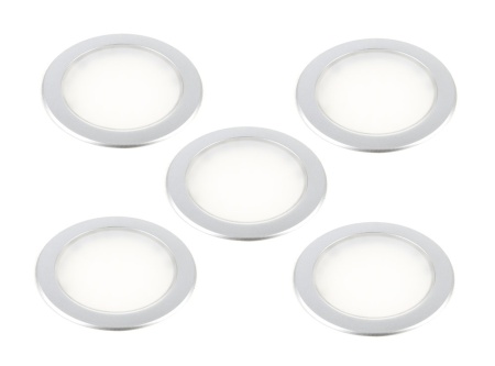 картинка Комплект: 5 светодиодных светильника ORBITA Set5, комплект 15Вт, 12B, 5 каб. 2м с раз.MiniPlug, трансформатор серебристый/свет натуральный от магазина SEFI