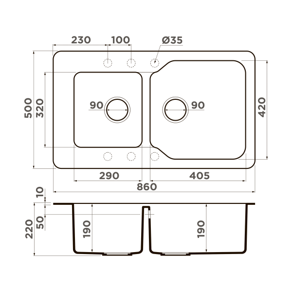 картинка Omoikiri Maru 86-2-CH Tetogranit/шампань от магазина SEFI