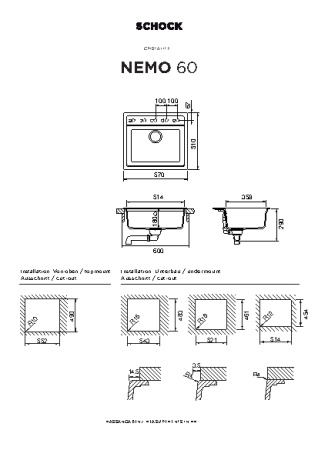 картинка Кухонная мойка SCHOCK NEMO 60 CRISTALITE оникс от магазина SEFI