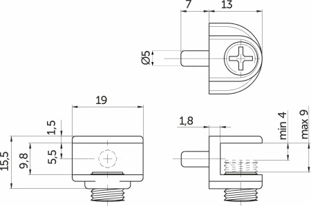 картинка Полкодержатель для стекла регулируемый под сверление мет. MV-09 никель AKS от магазина SEFI