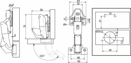 картинка Петля 165° накладная с доводчиком 48мм h2 clip-on PRIME by AKS (саморезы, заглушки) 0-е вхождение (упак.-2шт.) от магазина SEFI