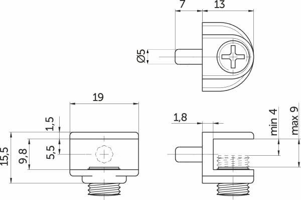 картинка Полкодержатель для стекла регулируемый под сверление мет. MV-09 никель AKS от магазина SEFI