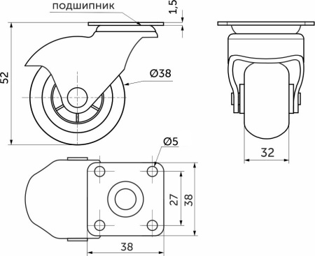 картинка Колесо меб. d40 h52 с площадкой с рез.ободом (шар), серый AKS от магазина SEFI