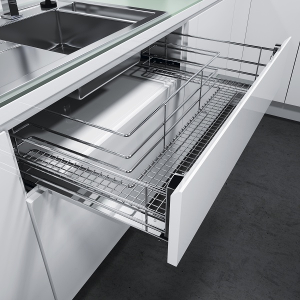 картинка Выдвижная корзина Сапфир с доводчиком под мойку с фасадным креплением, ширина фасада 900 мм от магазина SEFI