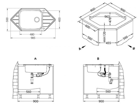 картинка Мойка PRAKTIK 130 SAT 90 FI 985X500 в комплекте с сифоном 1127251, от магазина SEFI