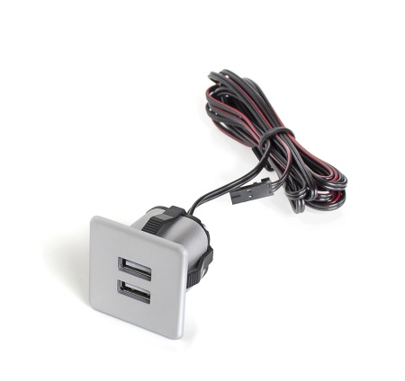 картинка Розетка USB врезная (2 USB), диаметр врезки 30 мм, цвет - алюминий, материал - пластик от магазина SEFI