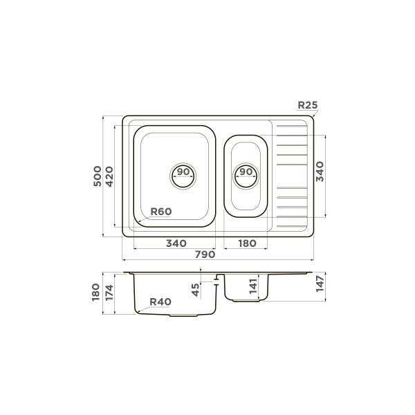 картинка Omoikiri Sagami 79-2-IN нерж. сталь/нержавеющая сталь от магазина SEFI