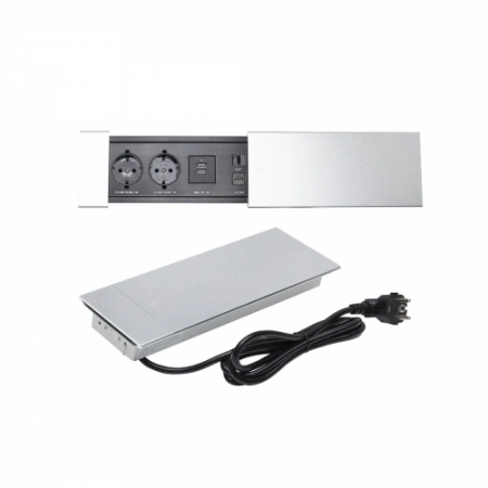 картинка Выдвижной удлинитель Hollander, 2 розетки, 2xUSB, HDMI, LAN, алюминий, AKS от магазина SEFI