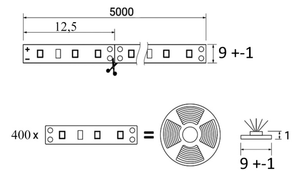 картинка Лента светодиодная - 19,2W/m, 12V, 9мм, 2835, 240 д/м, IP20, теплный белый (3000K) - 20м, AKS от магазина SEFI