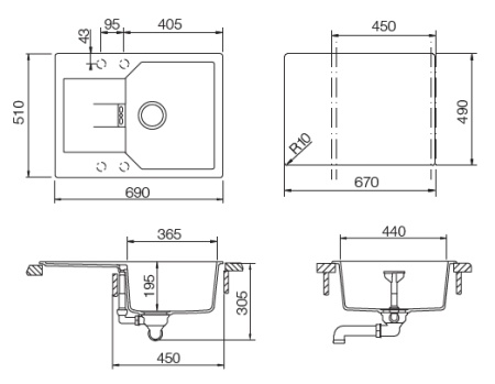 картинка Кухонная мойка SCHOCK MANHATTAN 45D CRISTALITE оникс от магазина SEFI