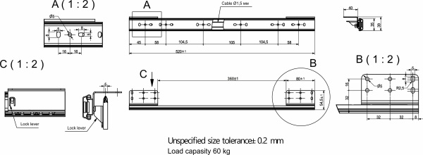 картинка Механизм для раздвижных столов внутренний синхронный со стопором L-520 мм AKS от магазина SEFI