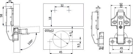 картинка Петля под фальшпанель 90° с доводчиком 45мм h0 clip-on AKS PRIME (саморезы, заглушки) от магазина SEFI