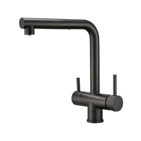 картинка Смеситель для кухни с выдвижной лейкой и подключением к фильтру, EMAR ЕС-7017, цвет Black от магазина SEFI