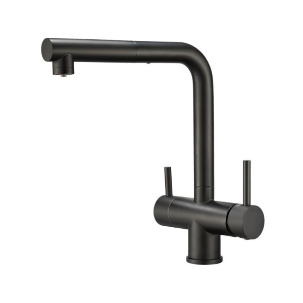 картинка Смеситель для кухни с выдвижной лейкой и подключением к фильтру, EMAR ЕС-7017, цвет Black от магазина SEFI