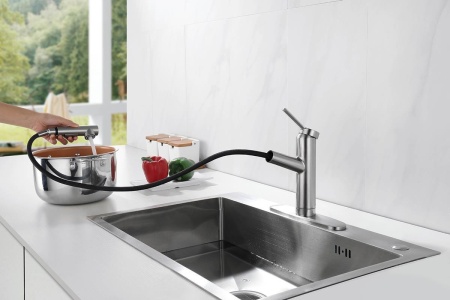 картинка Смеситель для кухни c выдвижной лейкой, EMAR 3012, цвет сатин от магазина SEFI