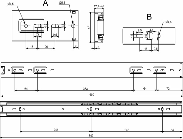 картинка Направляющая шариковая L-600 h=42 GRIDLI B от магазина SEFI