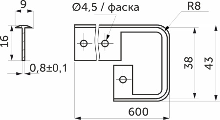 картинка Планка соединительная к столешнице 38 R8 алюминий AKS от магазина SEFI