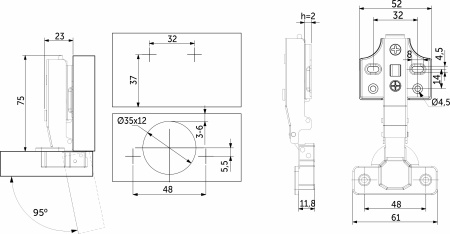 картинка Петля накладная с доводчиком 48мм h2 clip-on PRIME by AKS (саморезы, заглушки) д/фасадов до 28мм (упак.-2шт.) от магазина SEFI